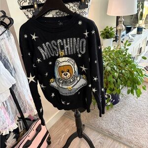 MOSCHINO - Black Sweater with Astronaut Bear and Stars